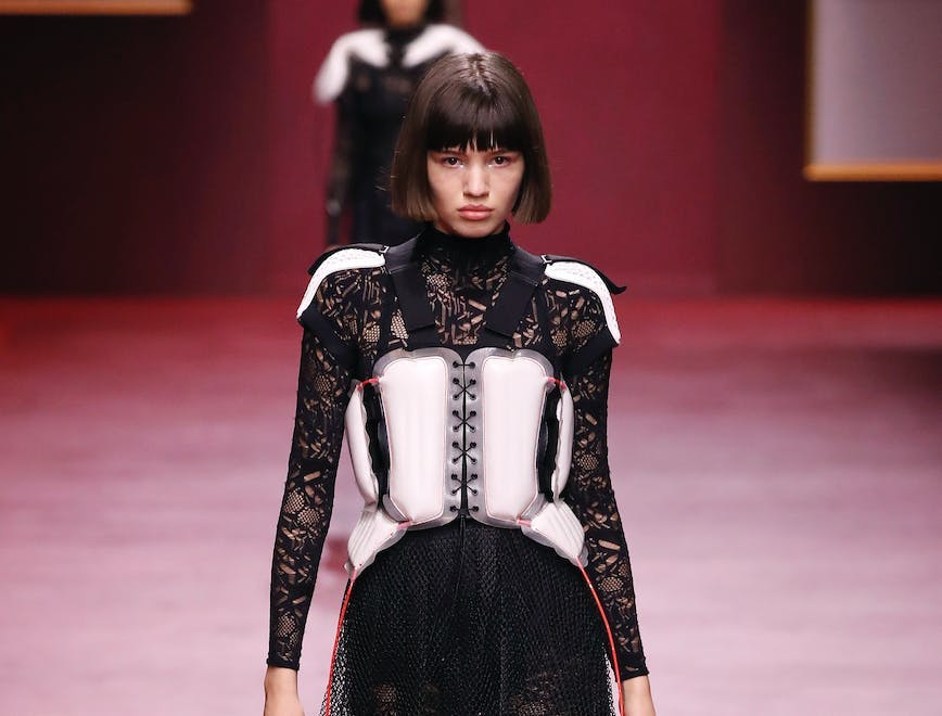 paris person human clothing apparel sleeve runway fashion long sleeve