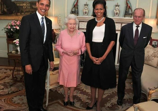 Michelle Obama, Barack Obama, rainha Elizabeth, prínicpe Philip
