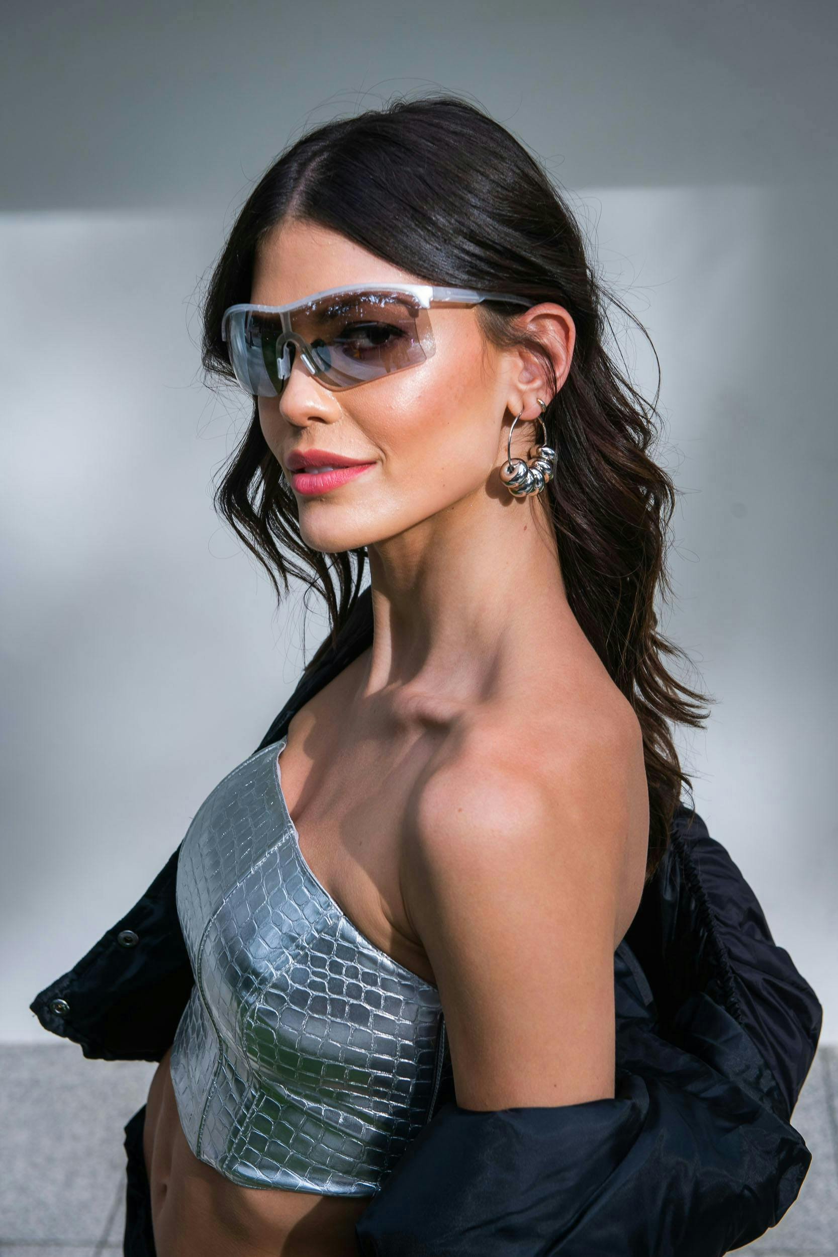 dress person photography portrait sunglasses evening dress formal wear black hair smile woman