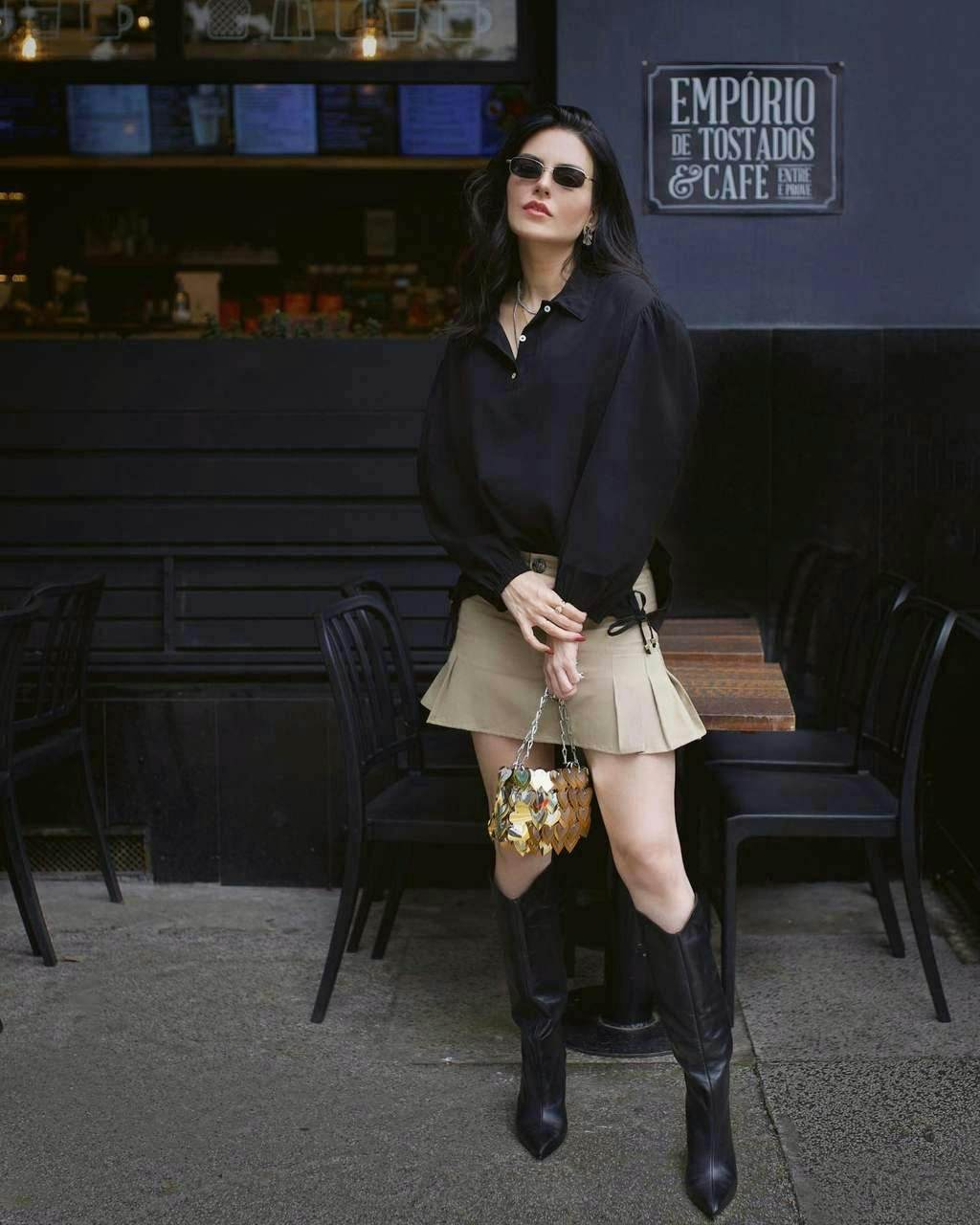clothing skirt accessories bag handbag person footwear shoe sunglasses sleeve