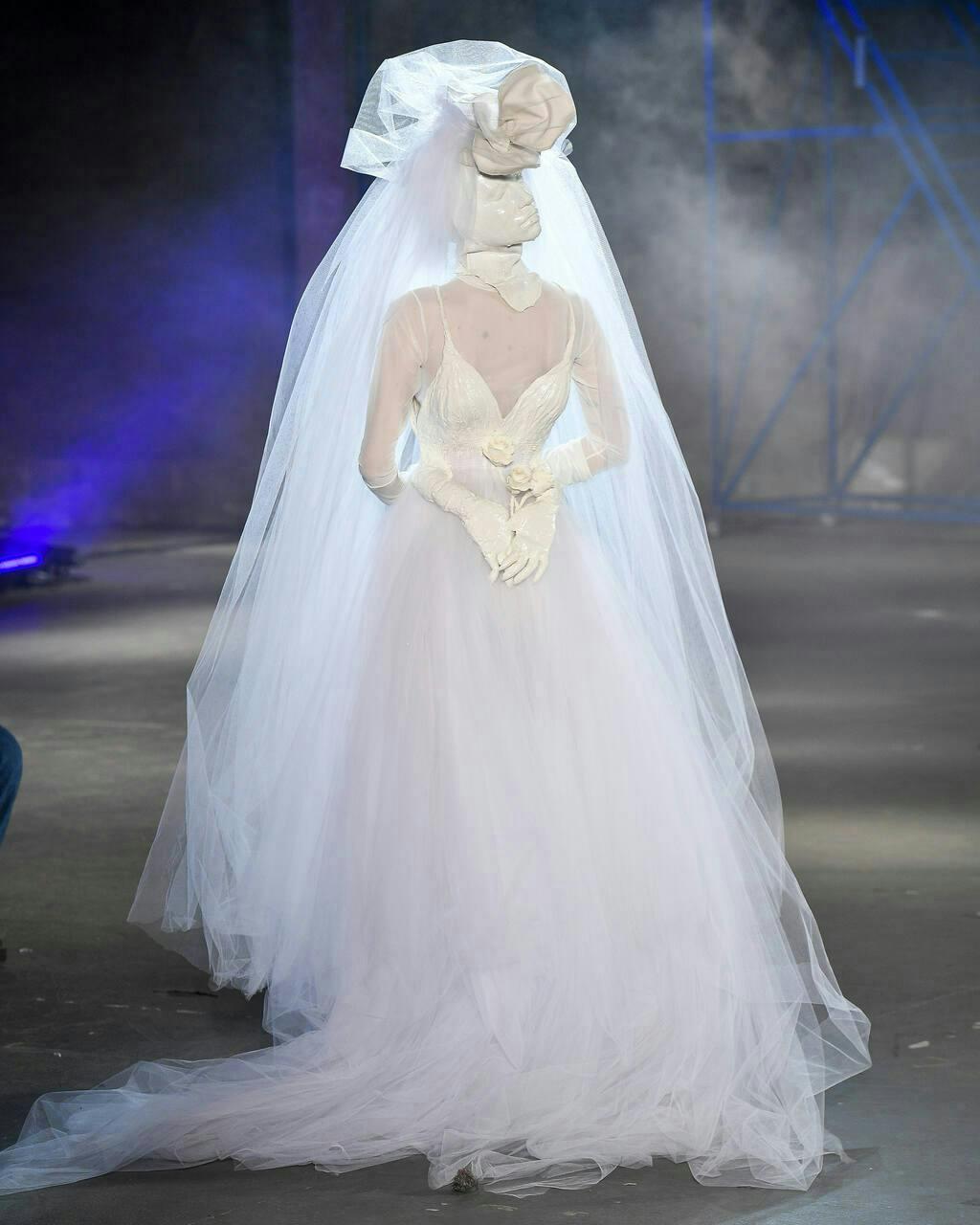 clothing dress fashion formal wear gown wedding wedding gown veil bridal veil person