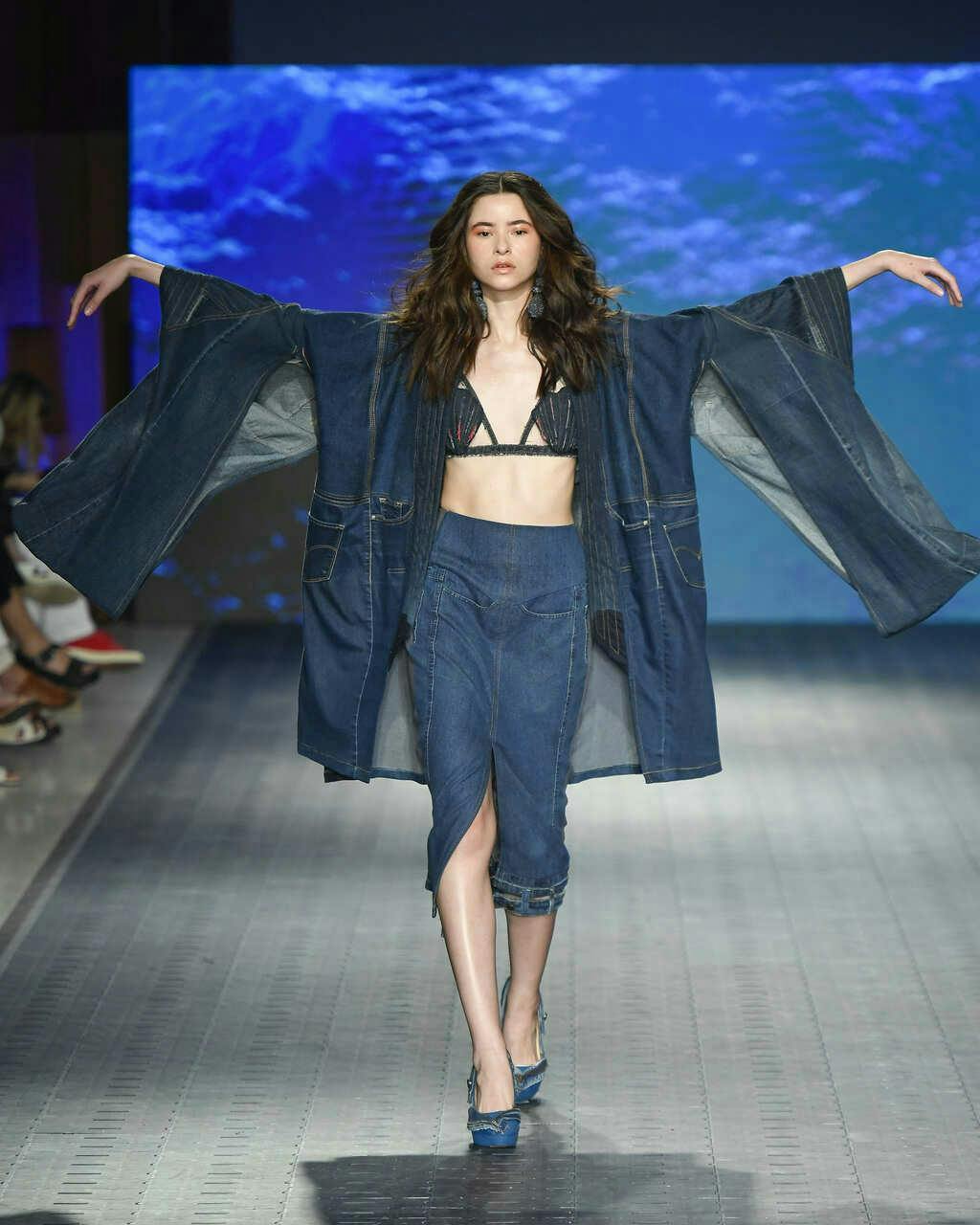fashion pants jeans coat adult female person woman shorts runway