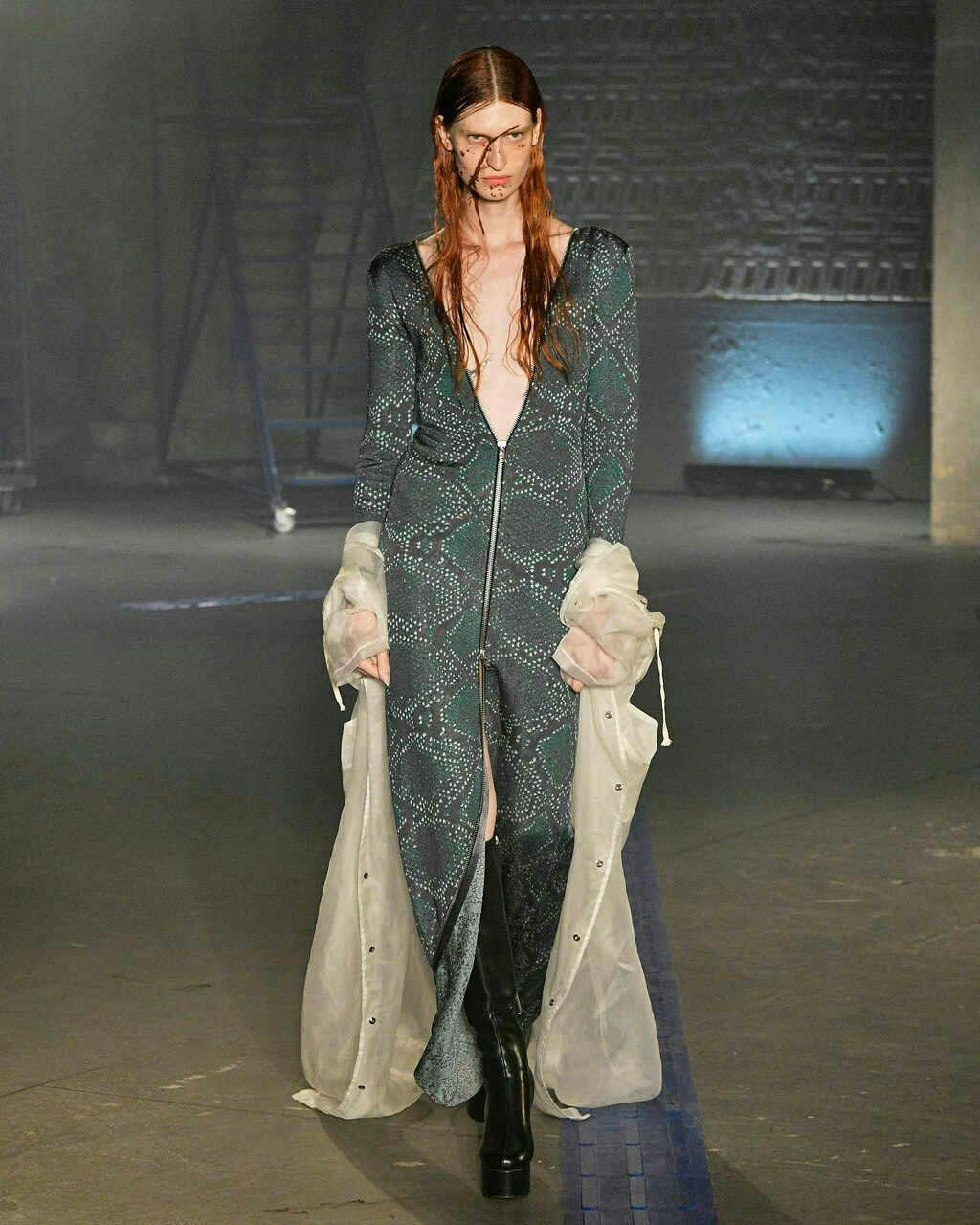 coat fashion lady person long sleeve adult female woman dress runway