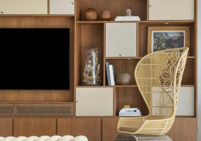 interior design computer hardware monitor screen chair furniture blackboard tv wood wood panels