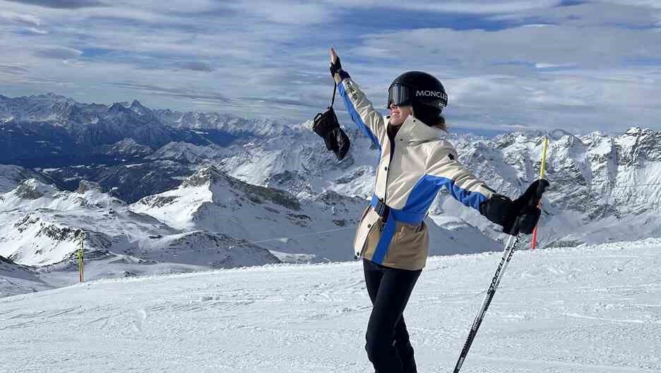 nature outdoors clothing glove peak person piste snow skiing helmet